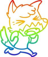 rainbow gradient line drawing angry cartoon fox running vector