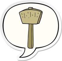 cartoon mallet and speech bubble sticker vector