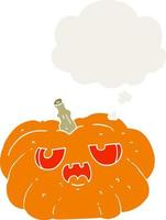 cartoon pumpkin and thought bubble in retro style vector