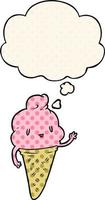 cute cartoon ice cream and thought bubble in comic book style vector