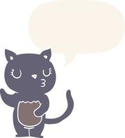 lindo gato de dibujos animados y burbuja de habla en estilo retro vector