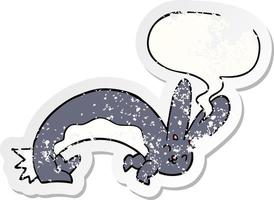 funny cartoon rabbit and speech bubble distressed sticker vector