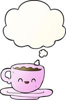 cartoon hot cup of coffee and thought bubble in smooth gradient style vector