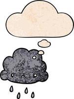 cartoon storm cloud and thought bubble in grunge texture pattern style vector