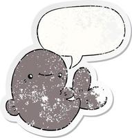 cartoon whale and speech bubble distressed sticker vector