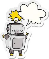 cartoon robot and speech bubble sticker vector