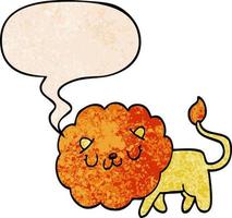 cartoon lion and speech bubble in retro texture style vector