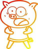 warm gradient line drawing cartoon pig shouting vector