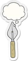 cartoon trowel and thought bubble as a printed sticker vector