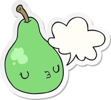cartoon pear and speech bubble sticker vector