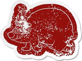 cartoon distressed sticker of a walking polar bear wearing santa hat vector