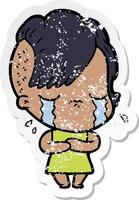 distressed sticker of a cartoon crying girl vector