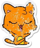 distressed sticker of a cartoon cat vector