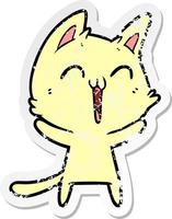 distressed sticker of a happy cartoon cat vector