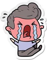 sticker of a cartoon crying man vector