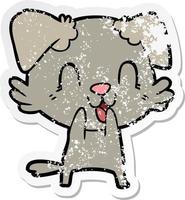 distressed sticker of a laughing cartoon dog vector