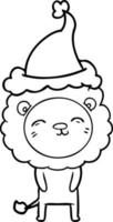 line drawing of a lion wearing santa hat vector