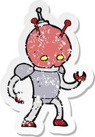 retro distressed sticker of a cartoon space man vector