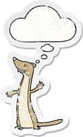 cartoon weasel and thought bubble as a distressed worn sticker vector