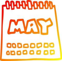 warm gradient line drawing cartoon calendar showing month of may vector