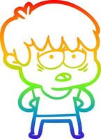 rainbow gradient line drawing cartoon exhausted boy vector