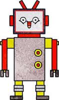 retro grunge texture cartoon happy robot vector