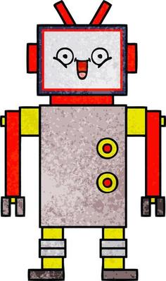 retro grunge texture cartoon happy robot