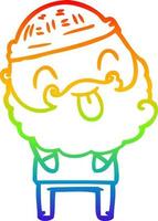 rainbow gradient line drawing man with beard sticking out tongue vector