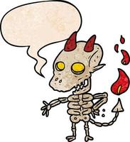 cartoon spooky skeleton demon and speech bubble in retro texture style vector