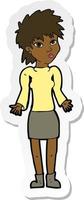 sticker of a cartoon woman shrugging shoulders vector