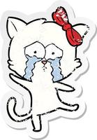 distressed sticker of a cartoon cat vector