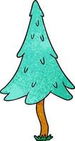 textured cartoon doodle of woodland pine trees vector