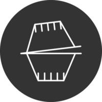 icono de línea invertida de contenedor de alimentos de plástico vector