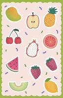 conjunto de pegatinas de frutas de verano acuarela dibujada a mano vector