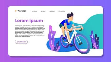 página de destino para la ilustración de diseño plano de la tienda de bicicletas vector