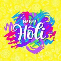 cartel de happy holi con caligrafía moderna escrita a mano vector