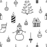 Christmas seamless pattern, hand drawn style doodle elements. Vector illustration.