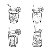 Set non-alcoholic summer drinks isolated on white background. Menu vector images in sketch style.