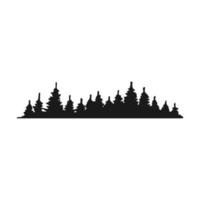 Silhouette of pine trees forest isolated on white background. Hand drawn vector illustration.