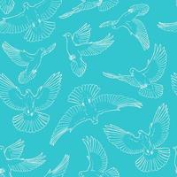Seamless pattern with hand drawn dove outline. Line art style. vector
