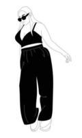 mujer con camisa sin mangas con pantalones largos en poses de moda de pie, ilustración vectorial vector