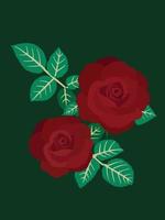 Red roses hand drawn and decorated in a greeting card for invitations of the wedding, birthday, Valentine's Day, Mother's Day. vector