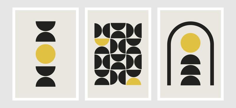 Vector posters with geometric abstract shapes. Art in boho style. Mid-century modern minimalist art print. Organic natural form