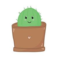 Hand drawn cute cartoon cactus in pot with heart doodle style, vector illustration isolated on white background. Nature plant, decorative design element for print or web