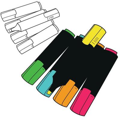 Back to school Element,Outline and Colored Marker Pens,Educational clip art.