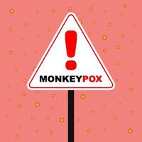 Monkeypox warning sign on white triangle shape and pox pattern pink background vector