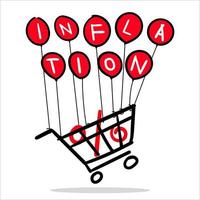 several balloons with text inflation lift up the cart containing the percent symbol vector