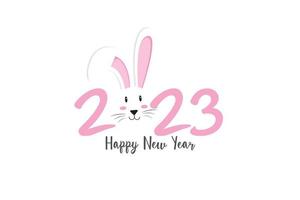 feliz año nuevo 2023 año del conejo lindo diseño de número de vacaciones rosa con carácter de conejo sobre fondo blanco. vector