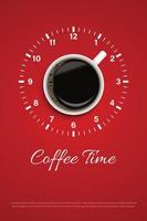 Black coffee in white cup on red background poster advertisement flyer Vector Illustration