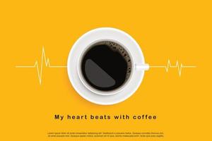 café negro en taza blanca sobre fondo amarillo. diseño para cartel publicitario flyer ilustración vectorial vector